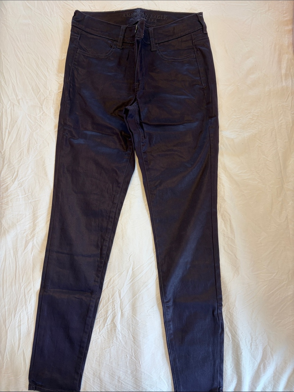 American Eagle Ladies Dark Purple Shiny Coated High Rise Jeggings. Like new.